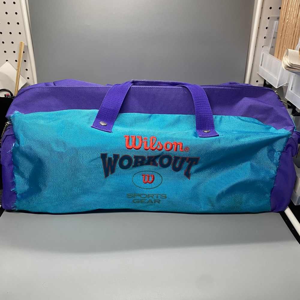Wilson Workout Duffel Bag Unisex Large Purple Teal Fair Vintage Gym Sports Gear